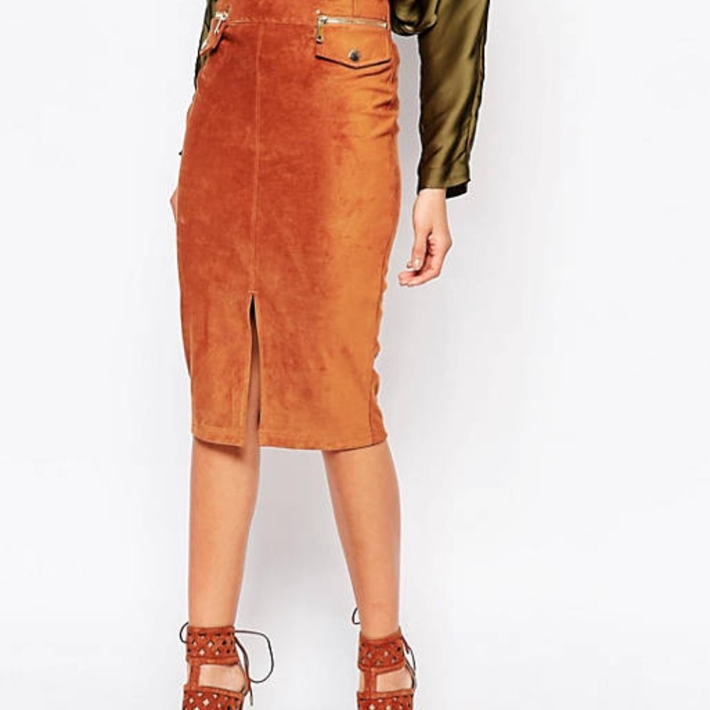 River Island Suedette Pocket Detail Pencil Skirt